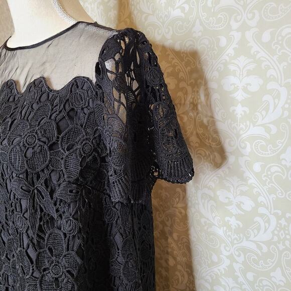 Asos Black Floral Crochet Overlay Dress Size 6 - Picture 7 of 14
